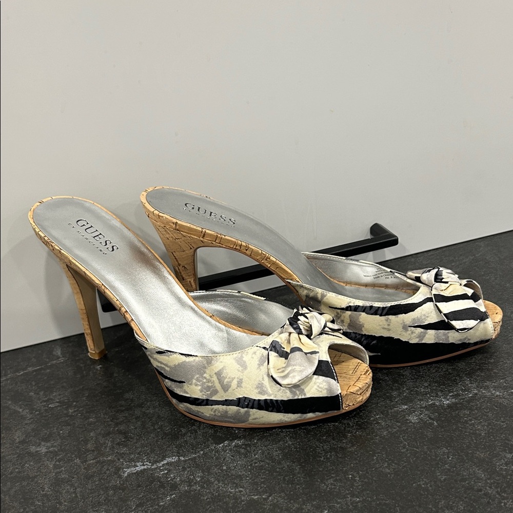 GUESS Black and White Animal Print Heels size 9